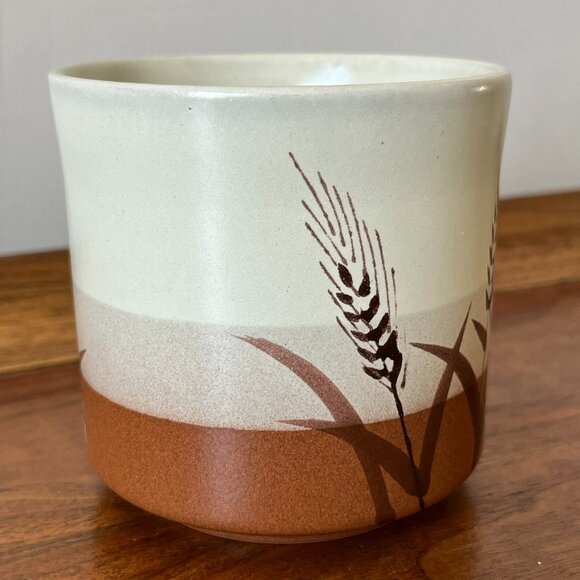 Vintage Stoneware Wheat Mug Brown Beige Coffee Cup - Picture 4 of 10
